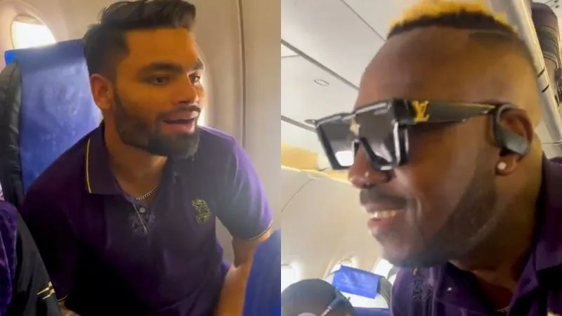 Rinku Singh, Andre Russell face-off singing SRK's "Lutt Putt Gaya" on flight